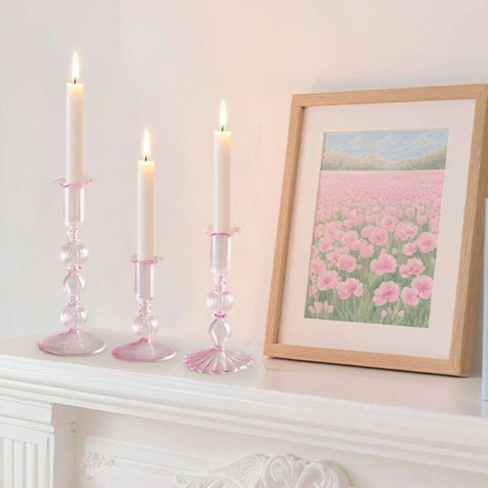 3pcs Glass Tapered Clear Sticks Holder Modern Ribbed Candle Holders for Table Centerpiece Wedding Home Decorations Y260131