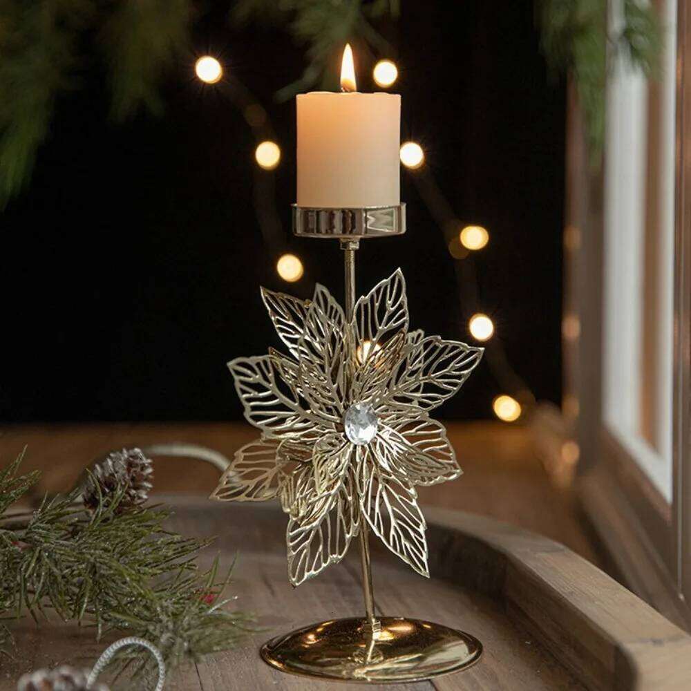 Metal Christmas Votive Candle Holders Snowflake Patterns Desktop Ornament Tealight Holder Xmas Tree Elk Candlelight Dinner Props Y260131