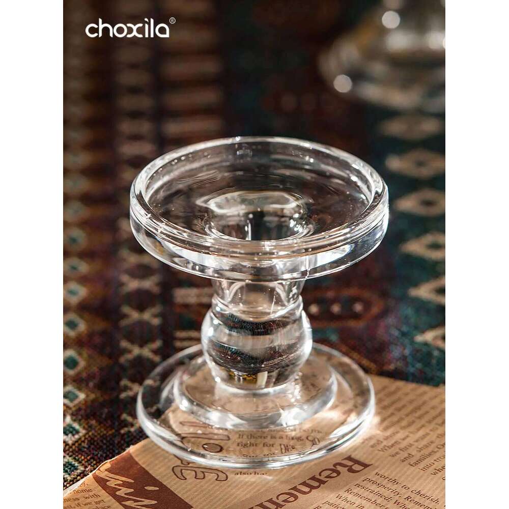 1pc Glass Clear Candle Holder, Decorative Candlestick, Crystal Candlestick With Round Base Elegant Home Decor Y260131