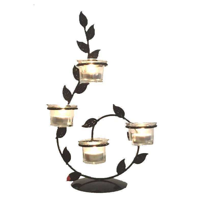 Creative European Metal Candle Holder Leaf Shape Candlestick Valentine Day Wedding Decor Y260131