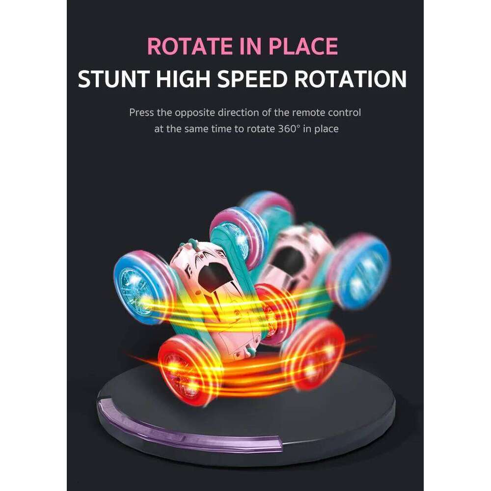 4WD RC Cars with Light 2.4GHz Remote Control Double Sided Flip 360 Rotating Electric Race Stunt Toy Car for Boys Girls Gifts Y260131