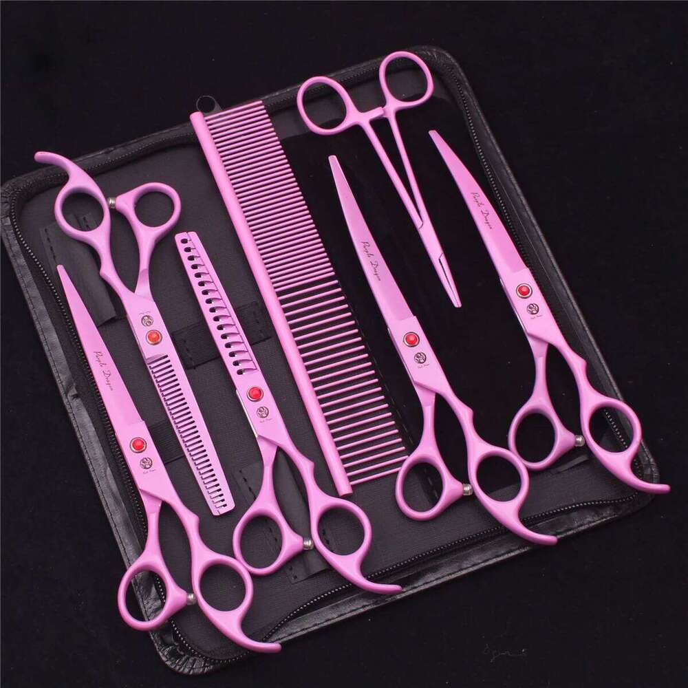 7.0 Pet Grooming Scissors Set Japanese Steel Straight Curved Dog Cat Cutting Thinning Shears Hair Comb Hemostatic Forceps Z3103 C260131