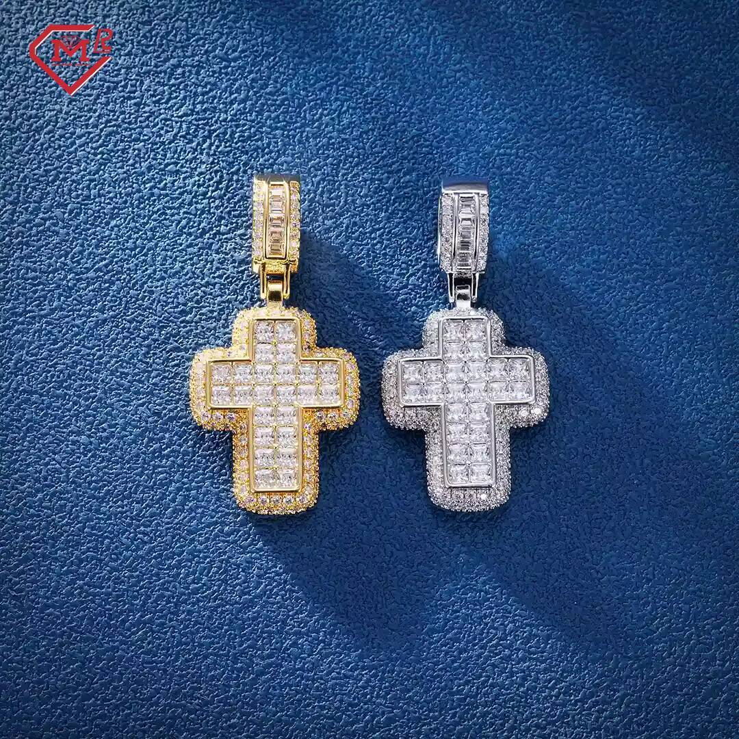 Hip Hop Jewelry Moissanite Cross Pendant Charms Custom 925 Sterling Silver Moissanite Pendant