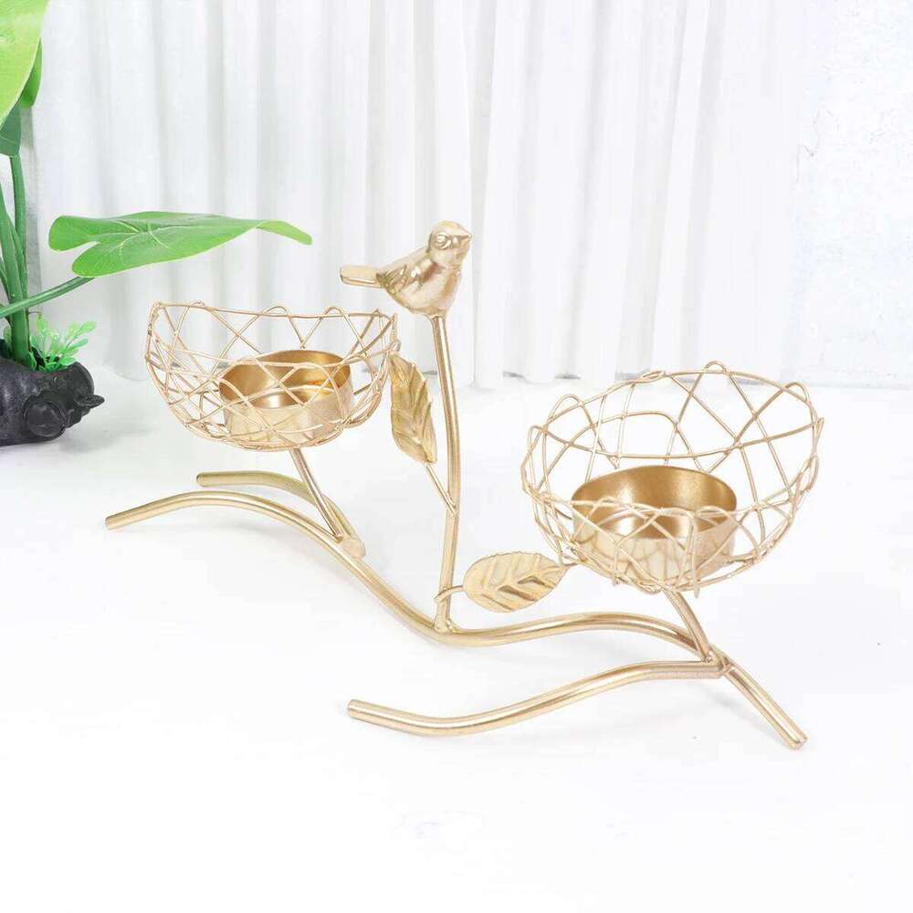 1pcs Nordic Style Iron Holder Tree Branch Design Small Bird Decorative Candlestick For Home Office Wedding Party Golden Y260131