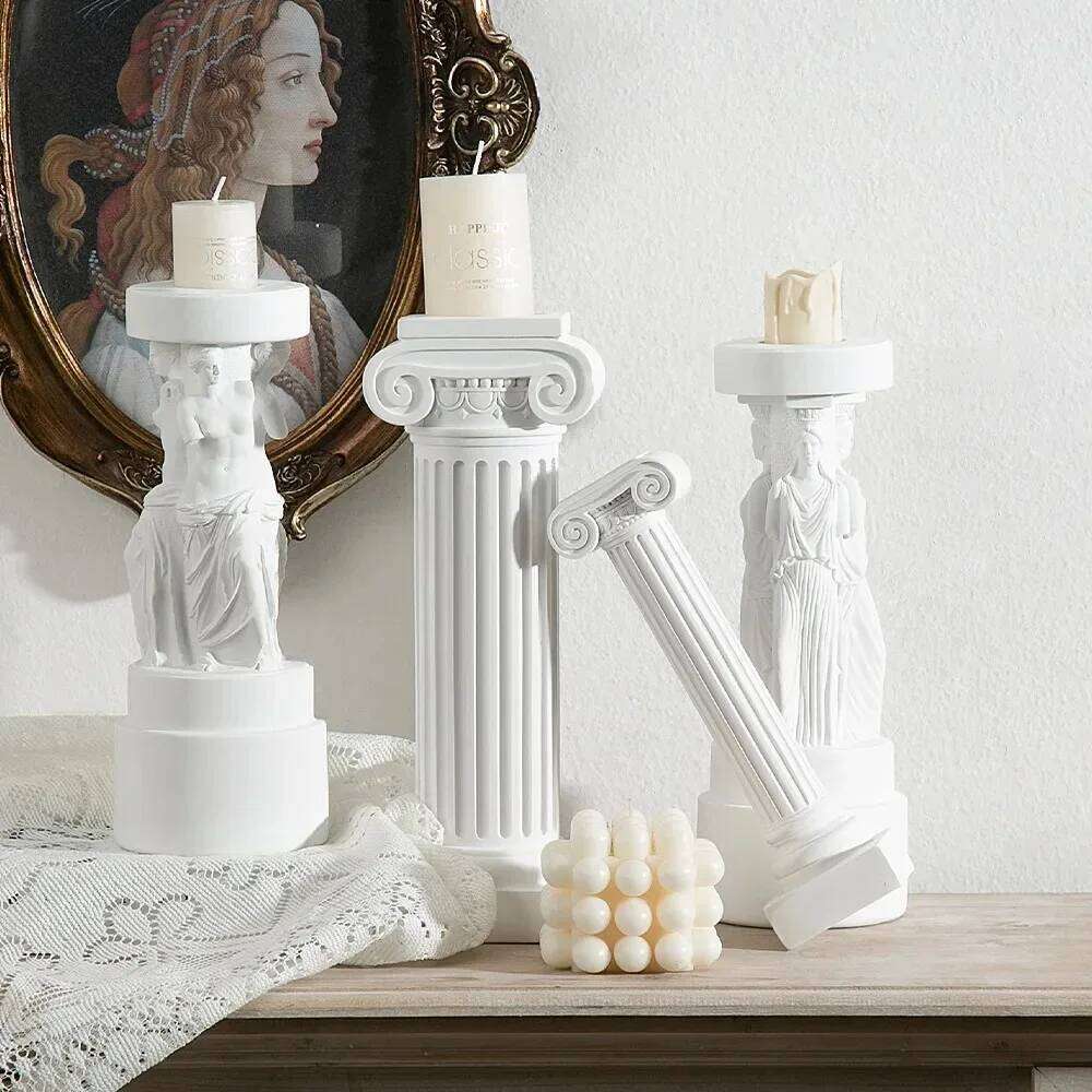 Roman Pillar Statues Greek Columns Candle Holder Resin Candlestick Stand Wedding Table Decoration Home Garden Decorative Figure Y260131