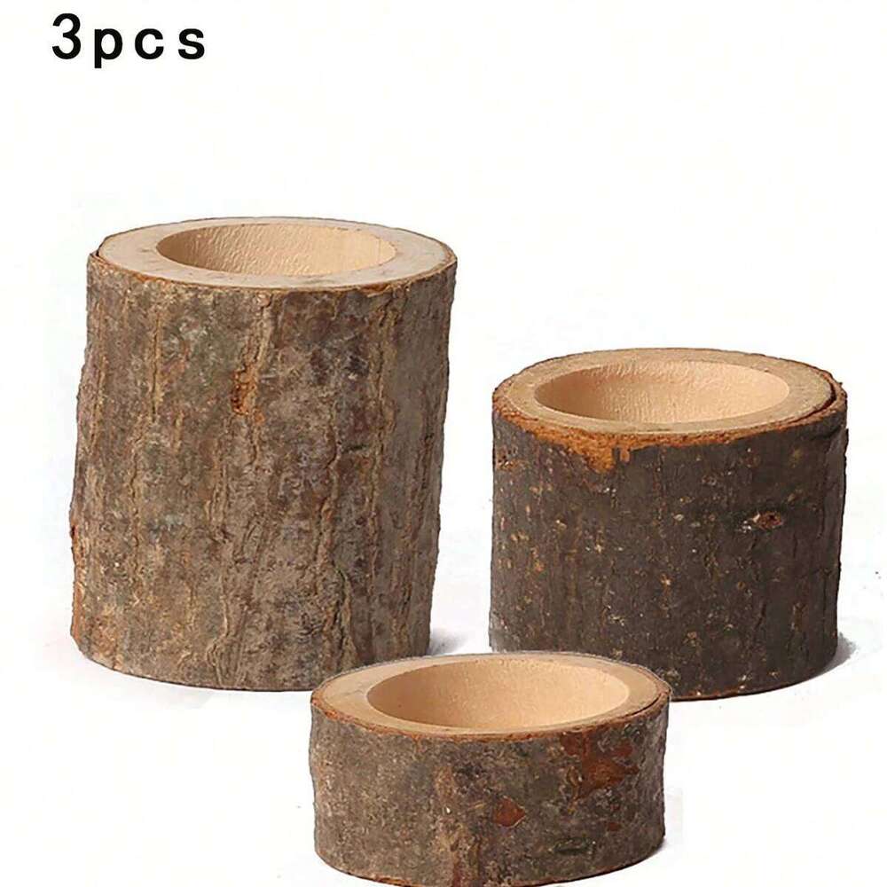 Three wooden tea lamp holders of different sizes, suitable for wedding, birthday, desktop center decoration, home decoration Y260131