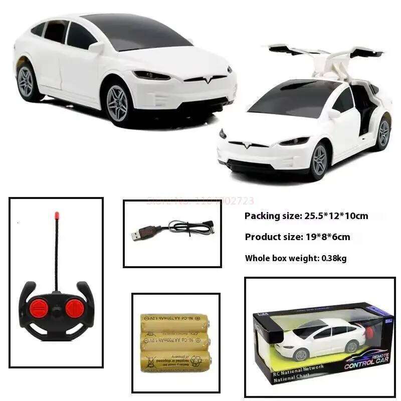 1:24 Tesla Rc 4-Channel Drfit Remote Control With Lights Simulation Double Doors Plastic Model Children'S Toy Car Gift Y260131
