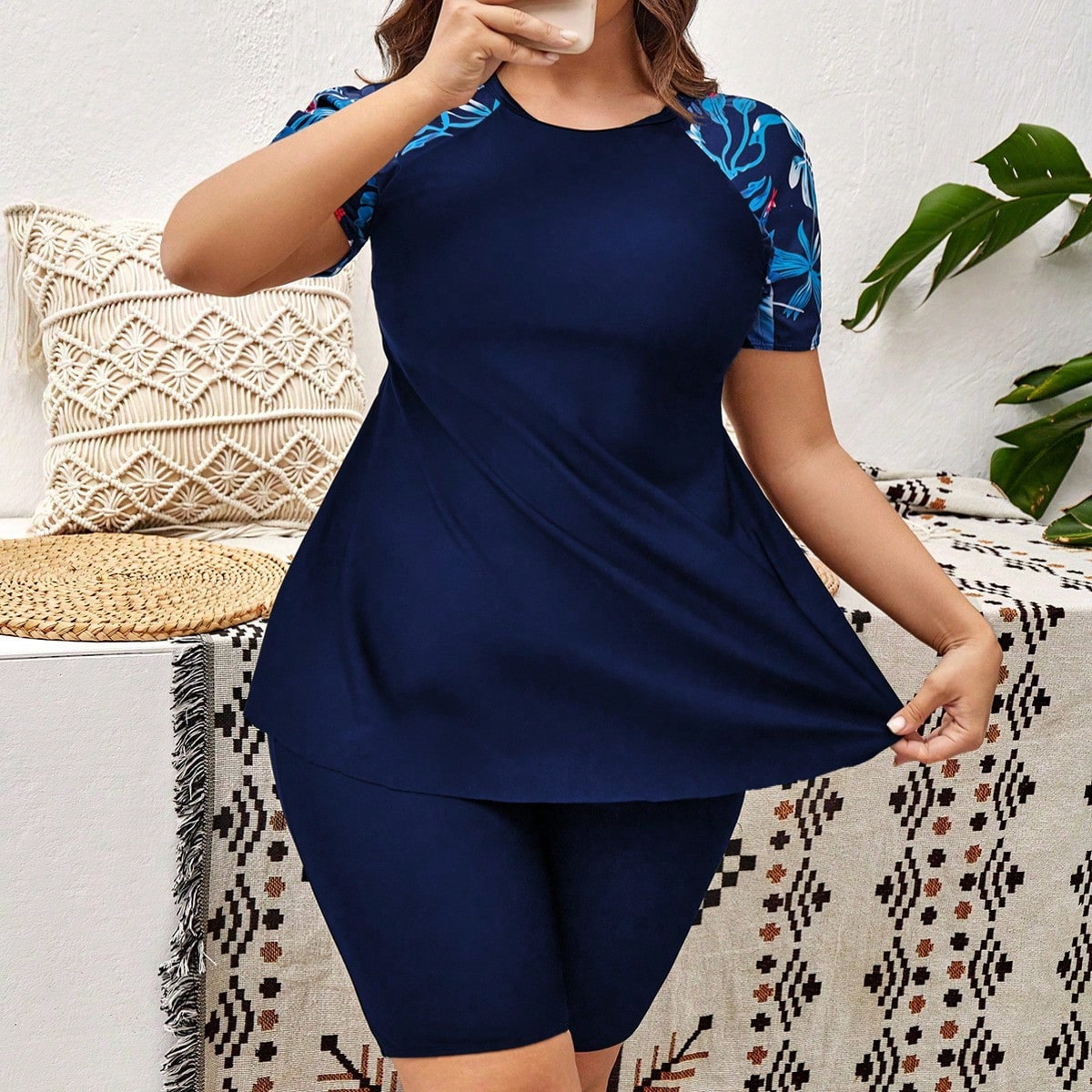 New Large Size High Neck Skirt Bikini High Waist Long Shorts Diving Suit