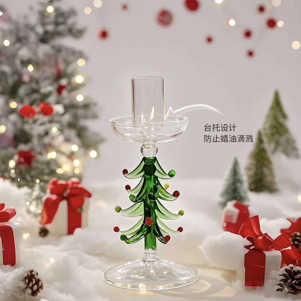 Nordic Christmas Trees Stick Holder Tabletop Glass Borosilicate Candle Holders for Party Birthday Home Decor Y260131