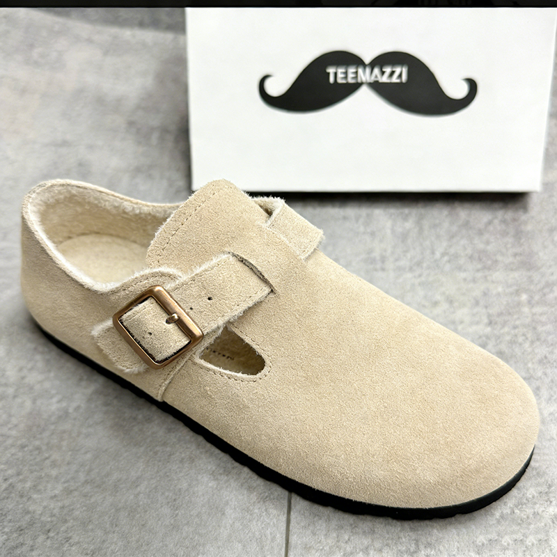 TEEMAZZI 2026 new All-inclusive genuine leather cork thick-soled height-increasing unisex single shoes, bean shoes