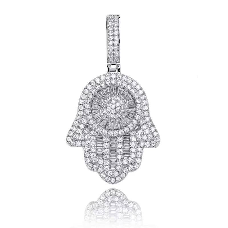 Luxury Jewelry Bling 3A Cz Stone 925 Sterling Silver Gold Plated Hamsa Hand of Fatima Pendant