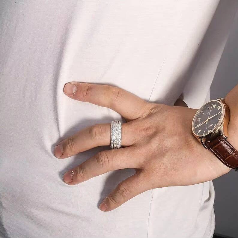 Iced out VVS Lab Grown Full Diamond Mens Ring Luxury 10K 14K 18K Gold GIA Certified Trendy Hip Hop Wedding Ring