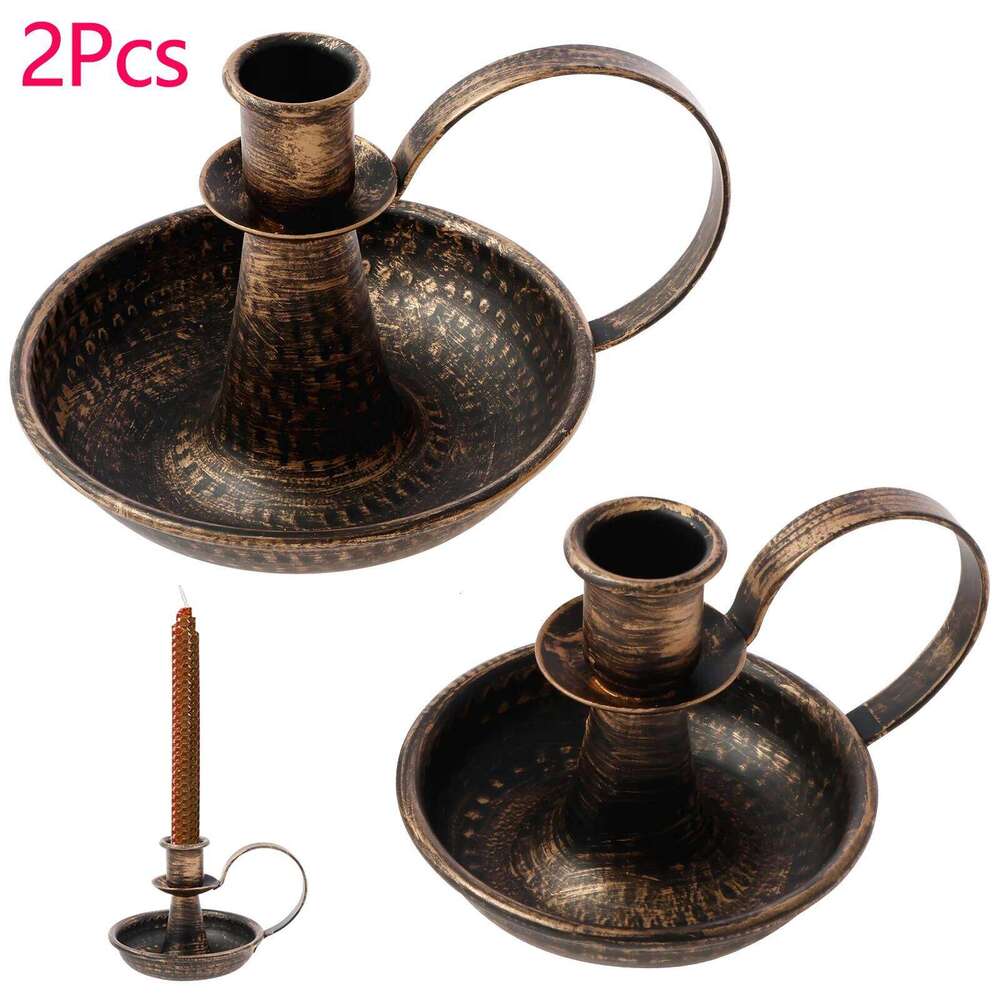 2Pcs Holder Iron Taper Candle Stand with Curved Handle Retro Candlestick Holders Decorative for Home Wedding Party Y260131
