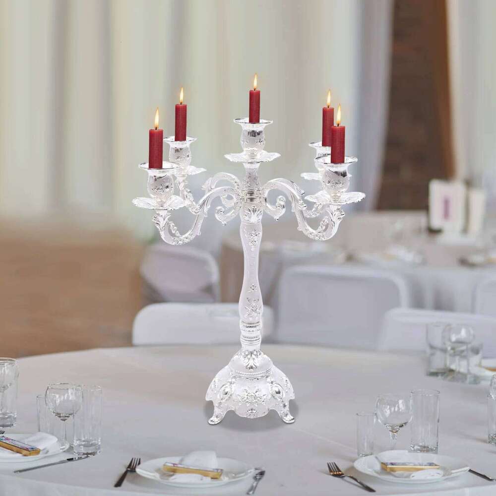 5-Arm Candelabra for Home Decor, Elegant Aluminum Alloy Chandelier, Antique Silver Finish, Indoor/Outdoor Ceiling Light Fixture Y260131