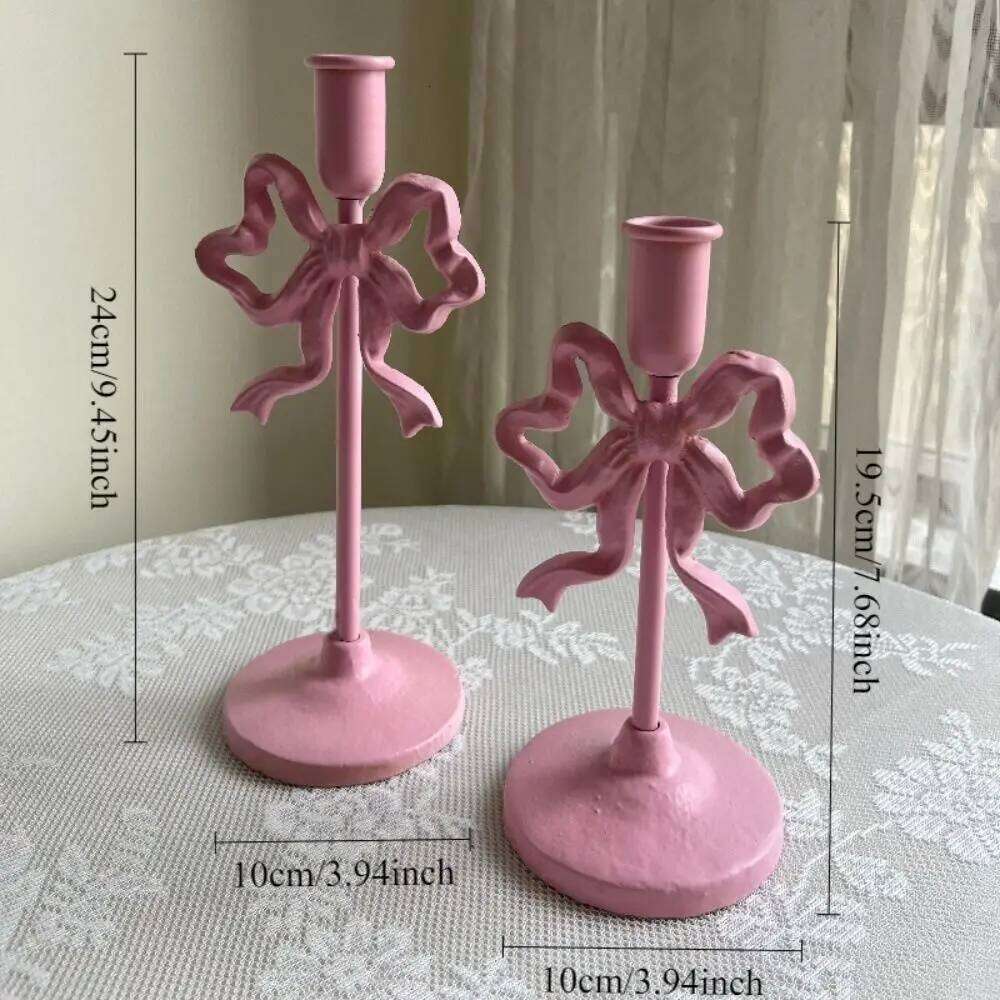 Wrought Iron French Bow Candlestick High Footed Romantic Bowknot Holder Decorative Single Head Candle Containers Y260131