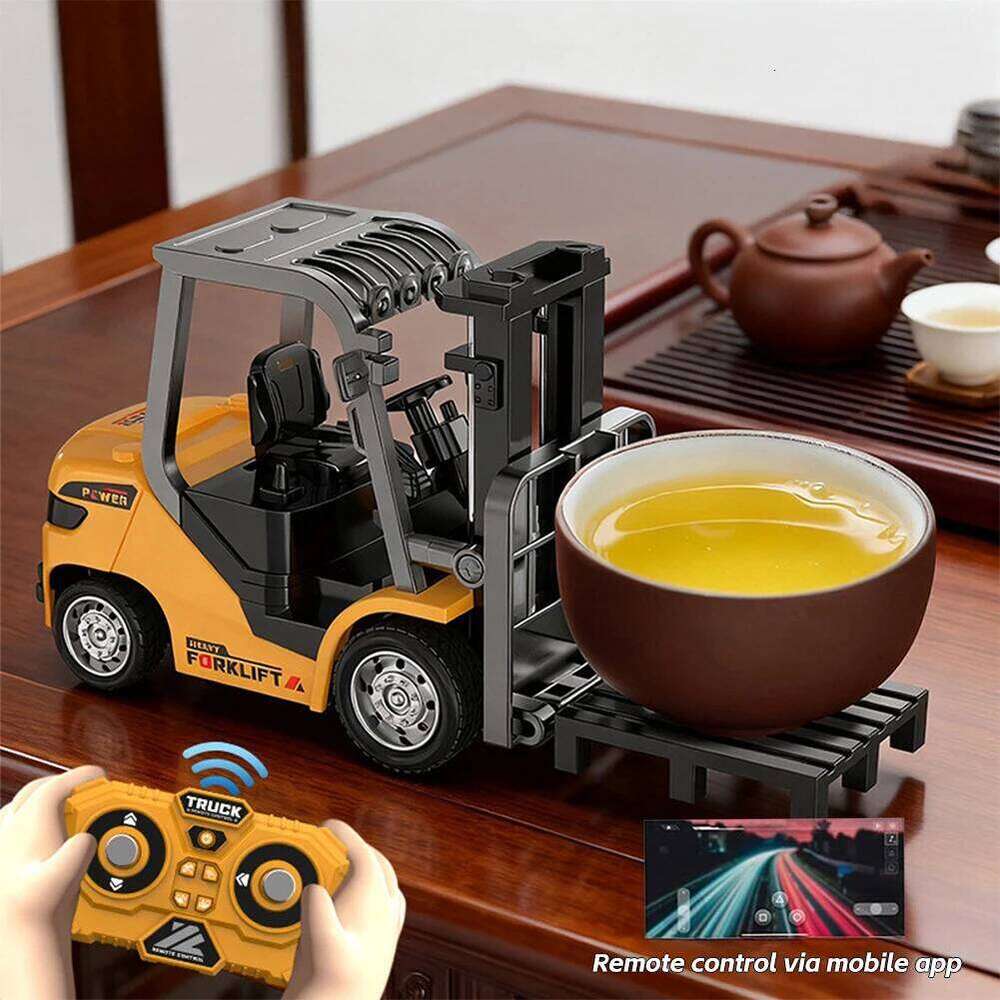 1/64 2.4G RC Mini Alloy Forklift with Trailer Desktop Game Full-scale APP Remote Control Engineering Lift Truck Kids Toys Gifts Y260131