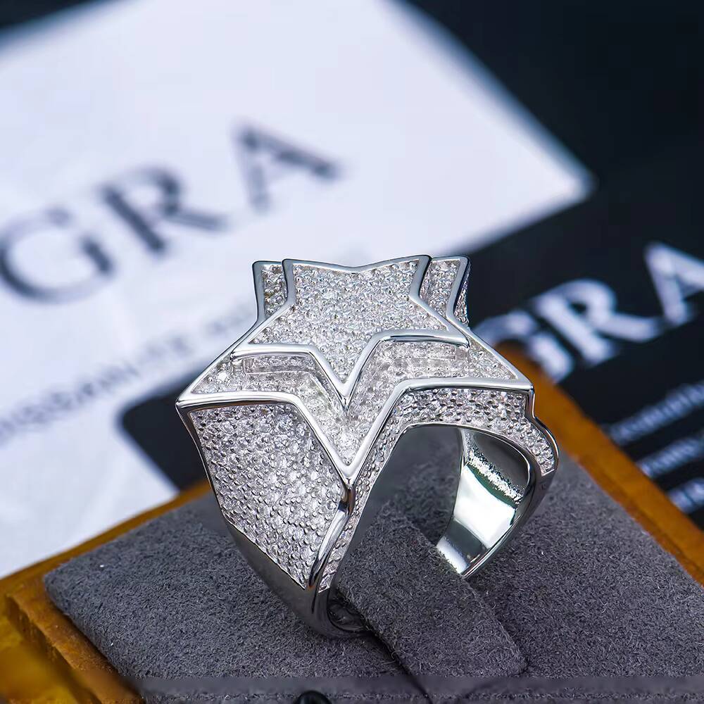 Factory Custom Bling Iced Out Jewelry S925 Sterling Silver Hip Hop Luxury Men Gra Vvs Diamond Mossanite Moissanite Star Ring
