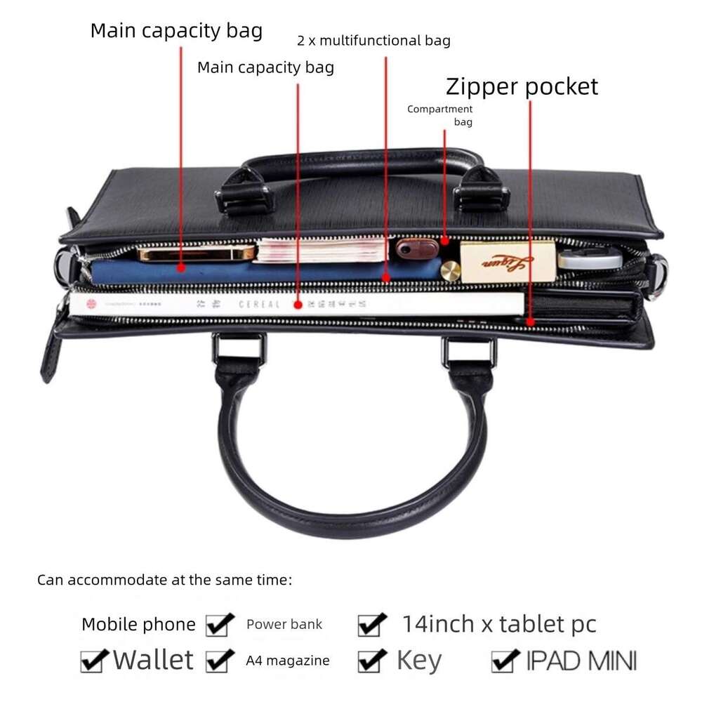 Luxury shoulder bag Hobo leather double zipper handbag men's cowhide computer business briefcase crossbody bag inch portable expandable SENYY