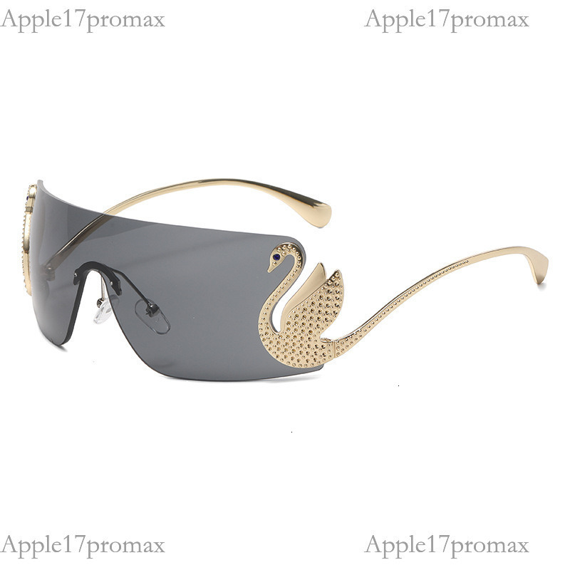 Luxury Brand Designer's 2026 New Model Of Frameless Integrated Ladies' Sunglasses With Unique Diamond-embedded Swan Leg Design, Street Style