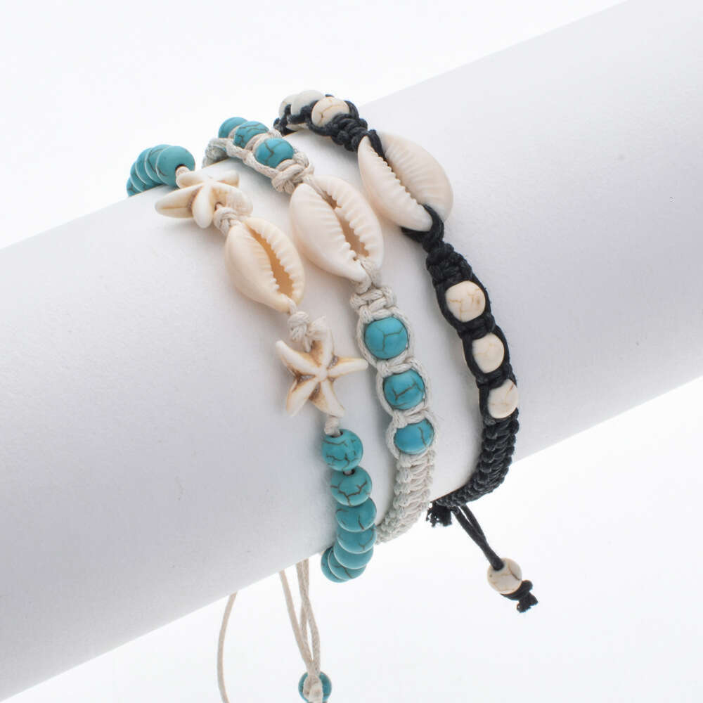Popular small jewelry, natural stone shell bracelet, hand woven, adjustable wax rope chain for women