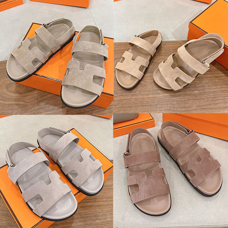 Designer Soft suede leather Genius sandals Luxury Womans Genius sandal Flat Comfort Mules men Leather Chypre sandal adjustable strap beach Shoes size 35 46