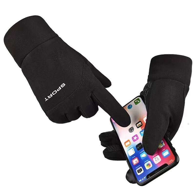 Outdoor Warm Gloves Men's Autumn and Winter Cycling Sports Full Finger Two-finger Cold-proof Non-slip Touch Screen Plush XJ260202