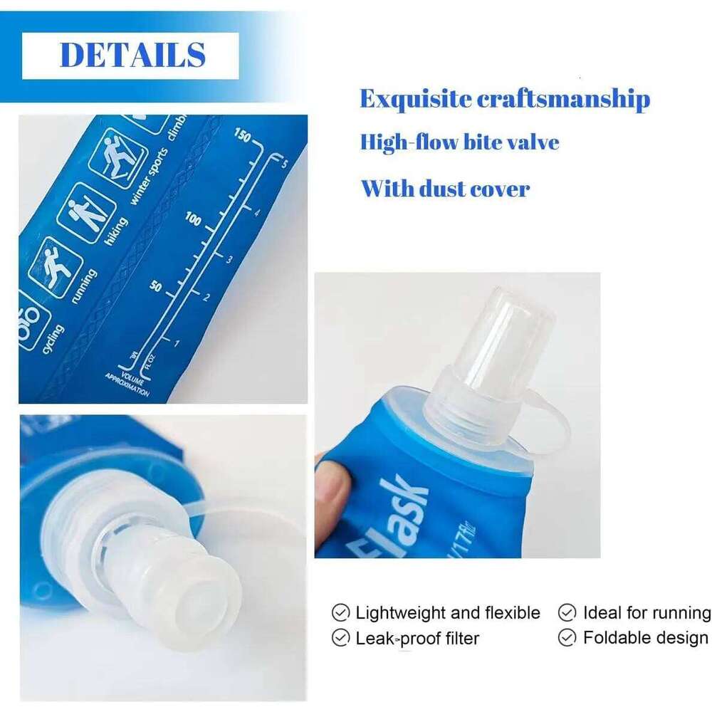 AXEN Ocean Blue 250ML TPU Foldable Running Flask Soft Collapsible Water Bottle for Hydration Pack Cycling M Z260202