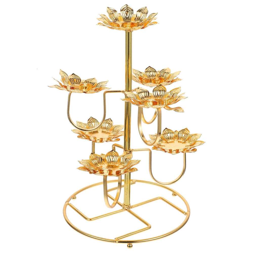 Ghee Lamp Holder Candlestick for Temple Lotus Shaped Candleholder Craft Ornaments Lantern Decorative Metal Butter Y260131