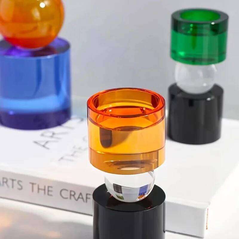 Creative and Simple Home Crystal Colorful Candlestick Ornaments Sales Department Living Room Geometric Shape Candlelight Dinner Y260131