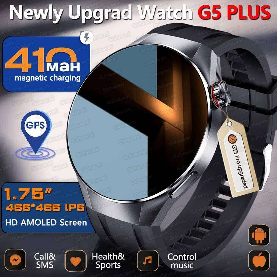 2025 New Originl G5 PlUS Smart Watch 1.75" HD AMOLED Screen GPS track Heart Rate BT Call Compass Smartwatch for Men 26W0202