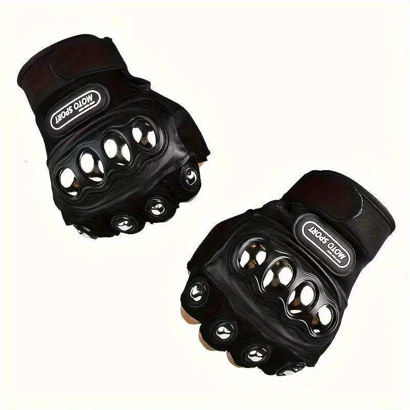 2pcs Black Outdoor Knuckle Motorcycle Power Sports Gloves XJ260202