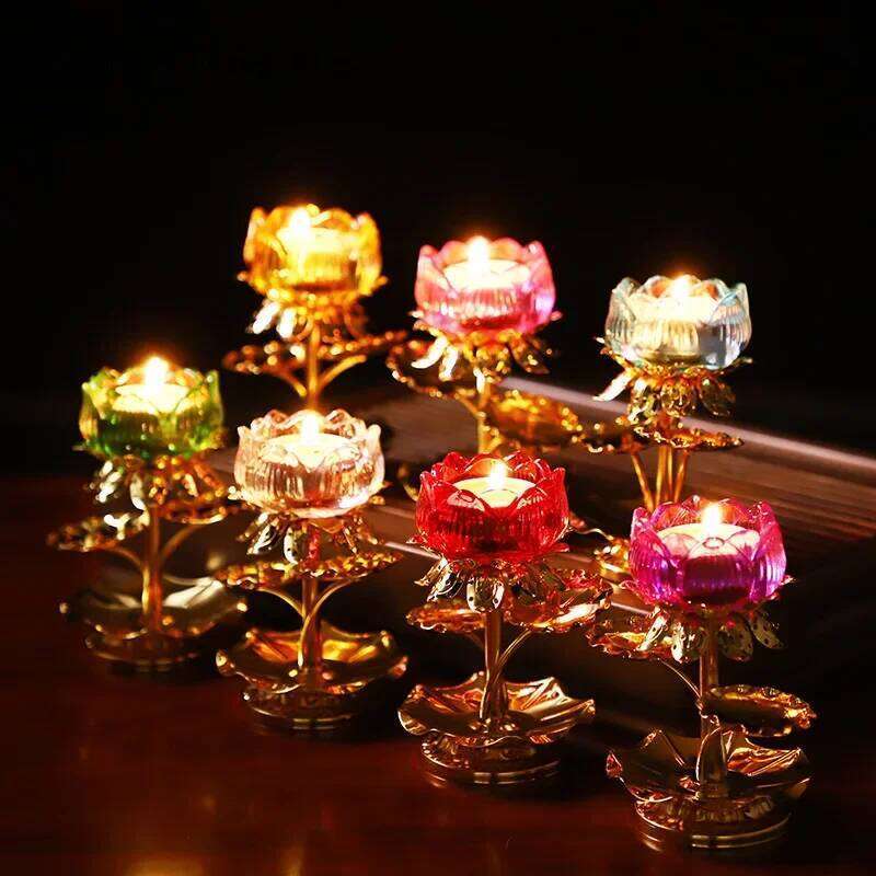 1pc Water Glazed Lotus Flower Metal Candlestick Household Sacrificial Buddhist Temple Supplies Pray for Auspiciousness Y260131