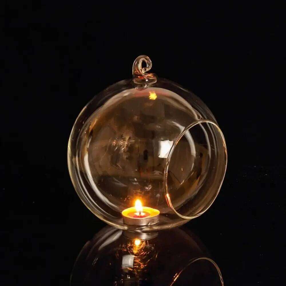Glass Art Hollow Ball Container Heat-resistant Artistic Atmosphere Wedding Candle Holder Hanging Transparent Y260131