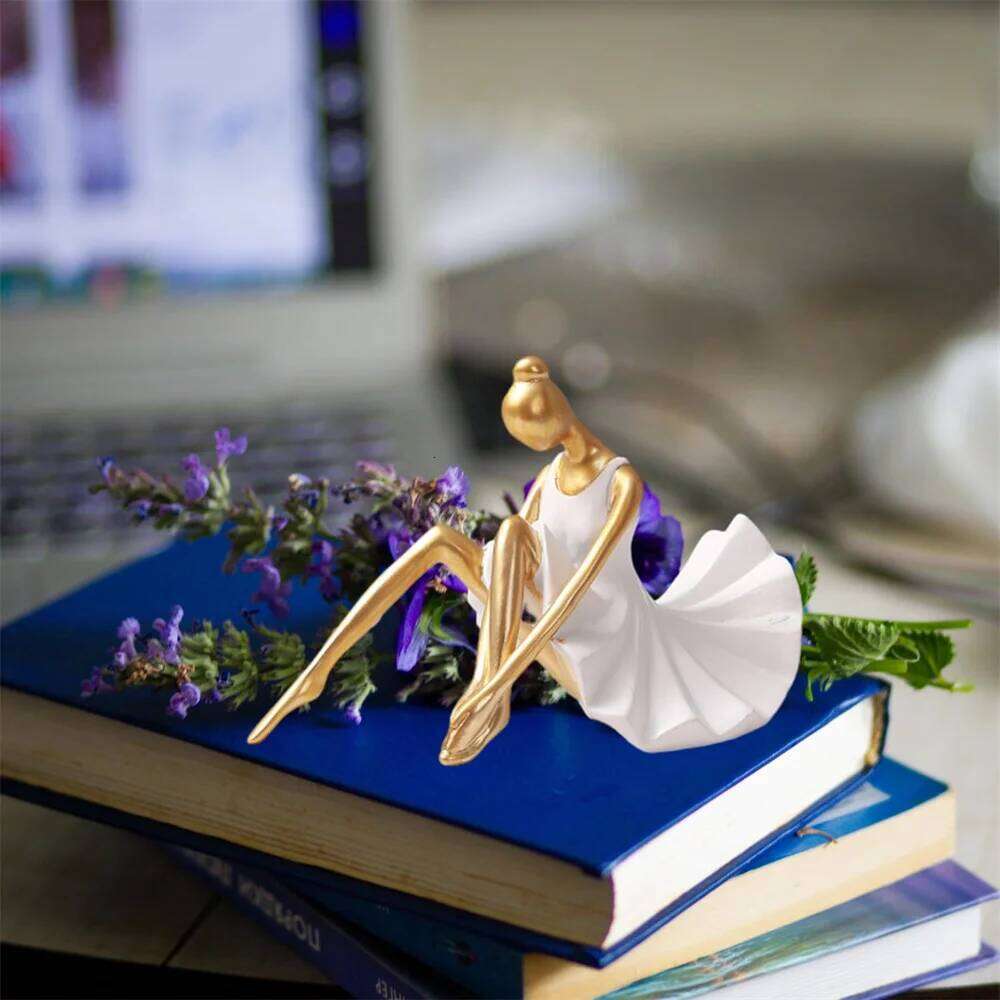 1 PC Ballet Girl Gold Home Decor Abstract Art Sculptures Statues Aesthetic Desk Dining Table Modern Living Room Y260202