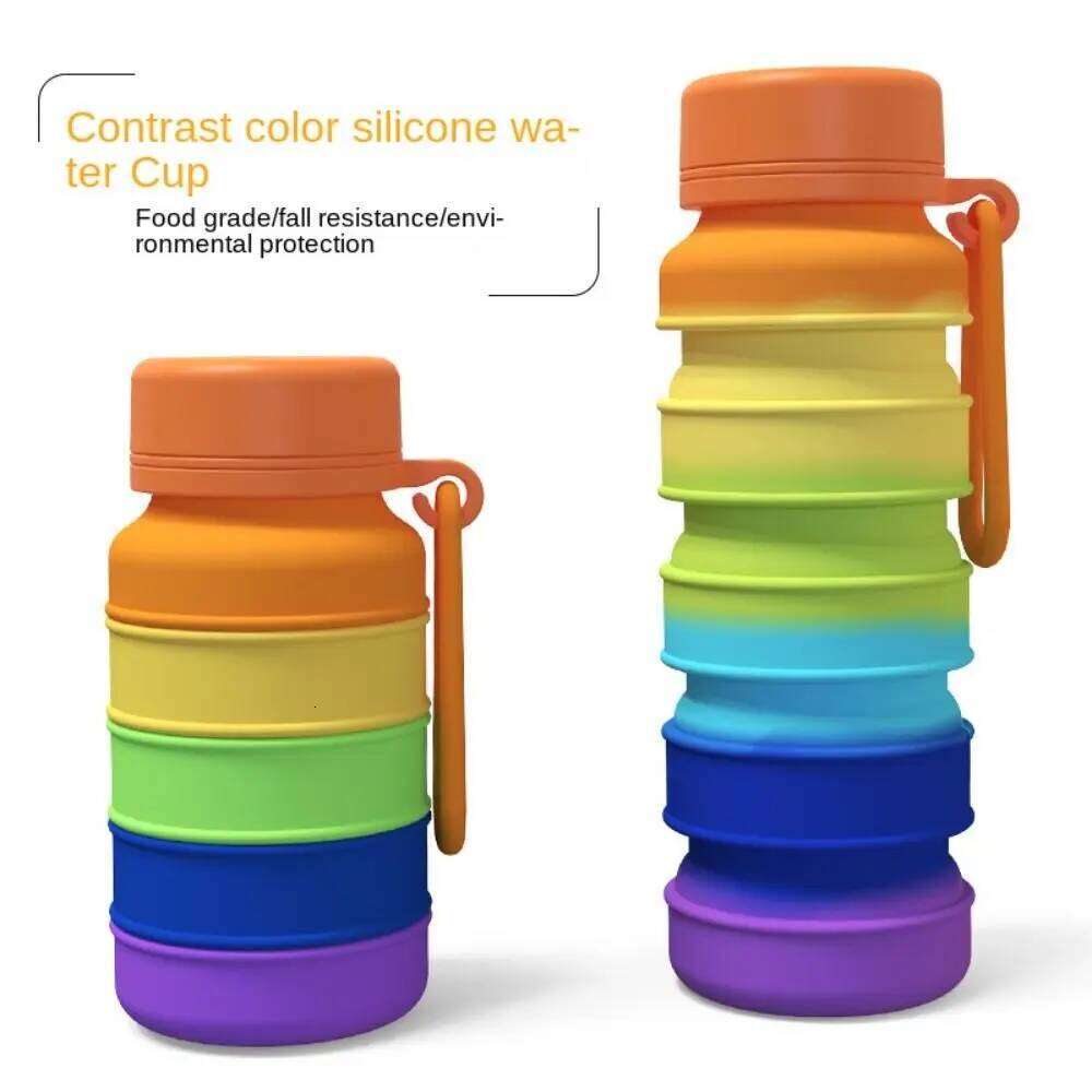 Leak Proof Foldable Water Bottle Portable Stainless Retractable Coffee Cup Reuseable Carabine Silicone Sport Bottles Z260202