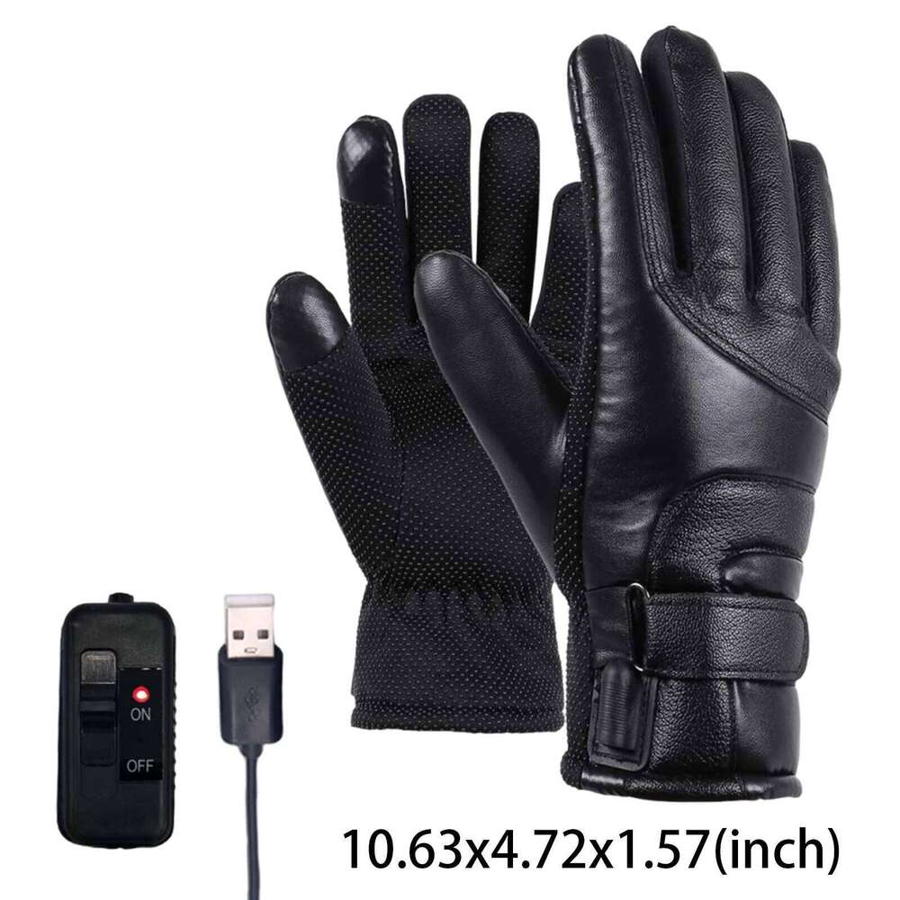 Touchscreen Hand Warmer Windproof Soft Leather Heating PU Motorcycle Thermal Gloves for Winter Ski Sports XJ260202