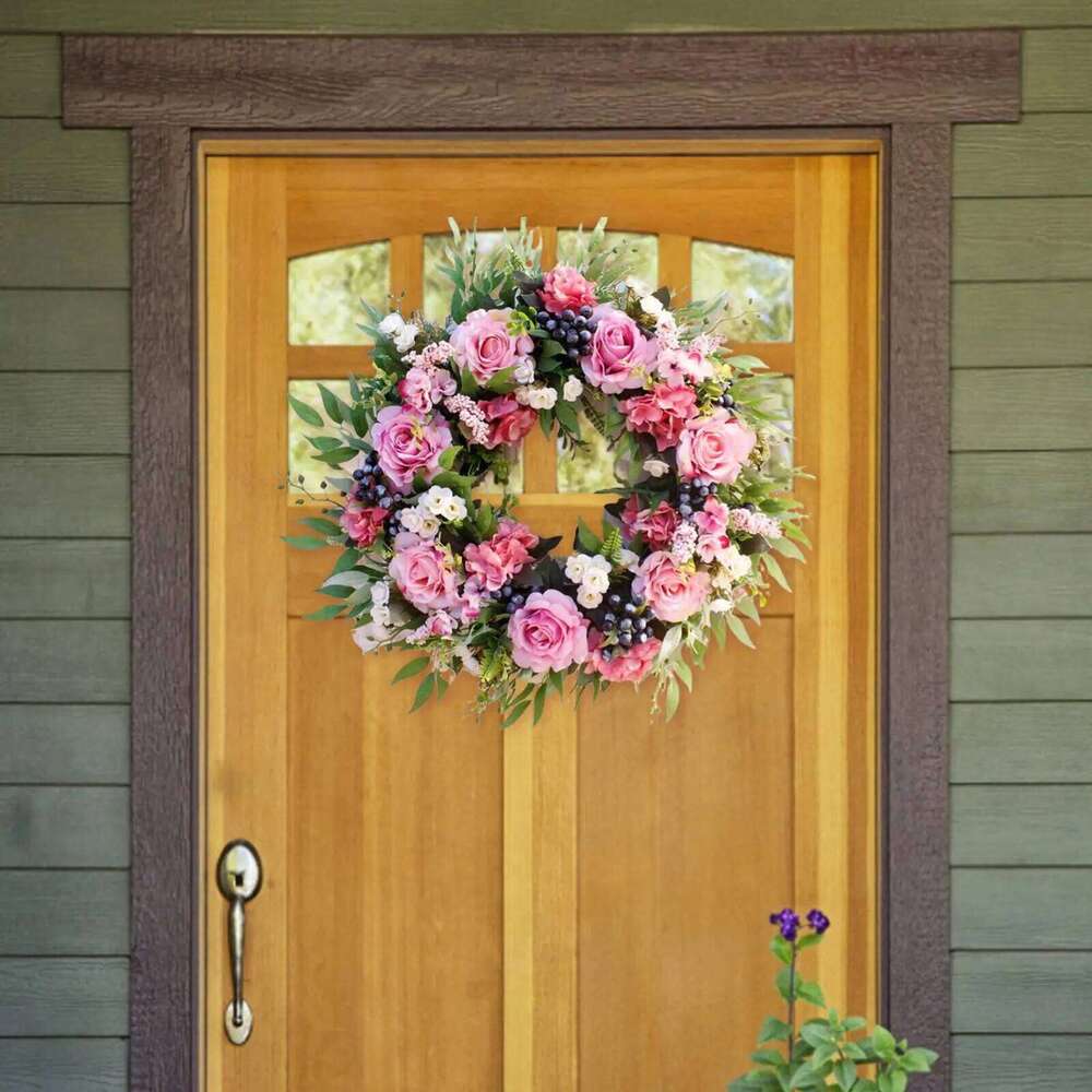 Simulated 56cm Spring Floral Artificial Ornaments Rattan Loop Decor Front Door Wreath Farmhouse Wedding Wall 26Y0202