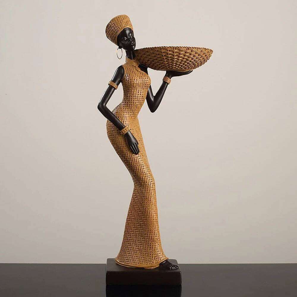 African Tribal Woman Sculpture - Hand Carved Resin Ancestor Statue, Ethno Chic Bookshelf Decor for Cultural Heritage Display Y260202