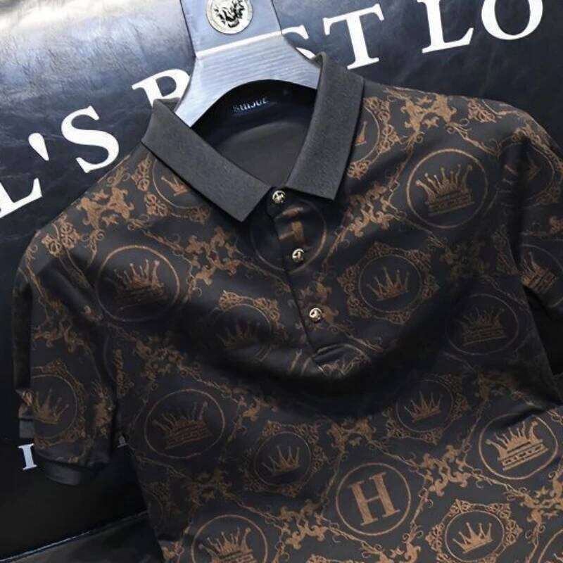 T Shirt For Men Graphic Top Rock Polo Shirts Black Print Man With Collar Tee High Quality Luxury