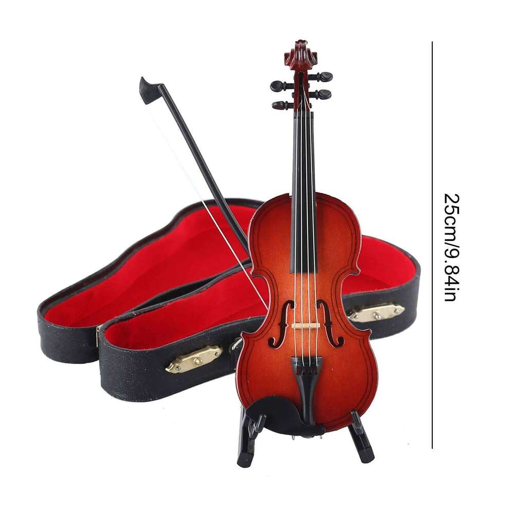 Playable Tiny Figurine Multi-Purpose Miniature Musical Instrument Wooden Handmade Violin Model for Music Training Gift Y260202