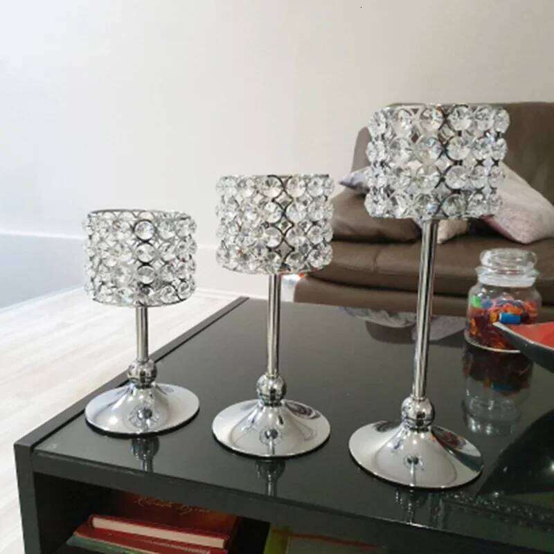 Peandim Silver Gold Plated Candlestick Crystal Candelabra Centerpieces Wedding Party Decor Romantic Home Table Candle Lantern Y260131