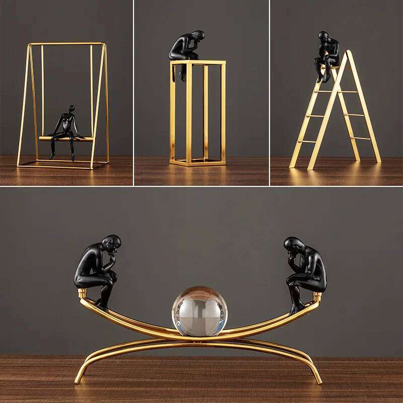 Creative Metal Contemplative Character Statues, Desktop Ornaments, Living Room Foyer, Wine Cabinet Decorative Crafts Y260202