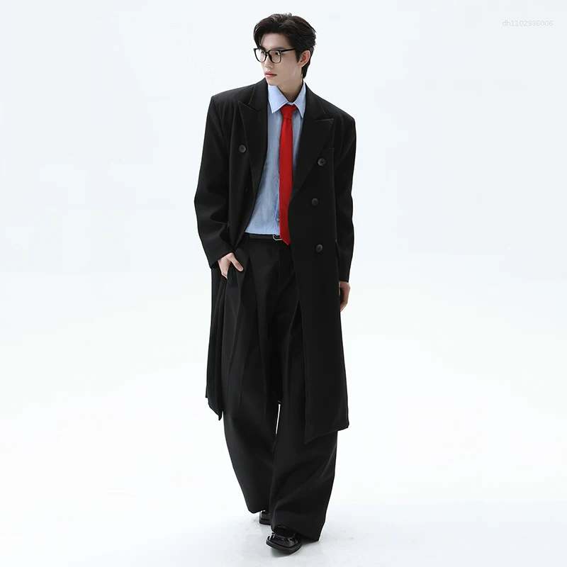 Men's Trench Coats FEWQ British Style Trenchcoats Lapel Solid Color Overknee Double Breasted Loose Male Overcoats Autumn 2026 24K6048