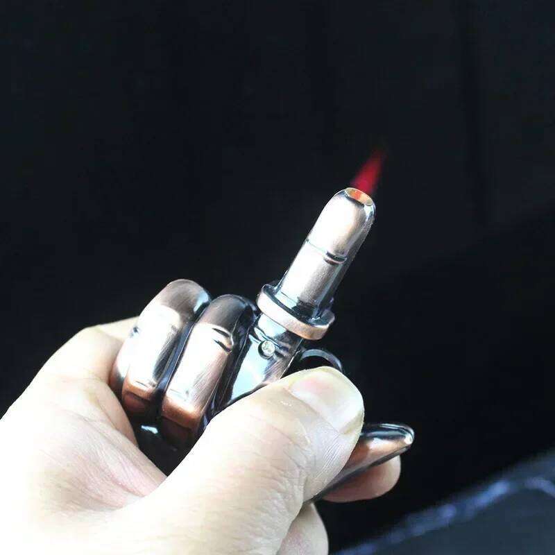 Middle Finger Inflatable Windproof Red Flame Jet Recycling Butane Gas Lighter with Sound Men's Gift W260202
