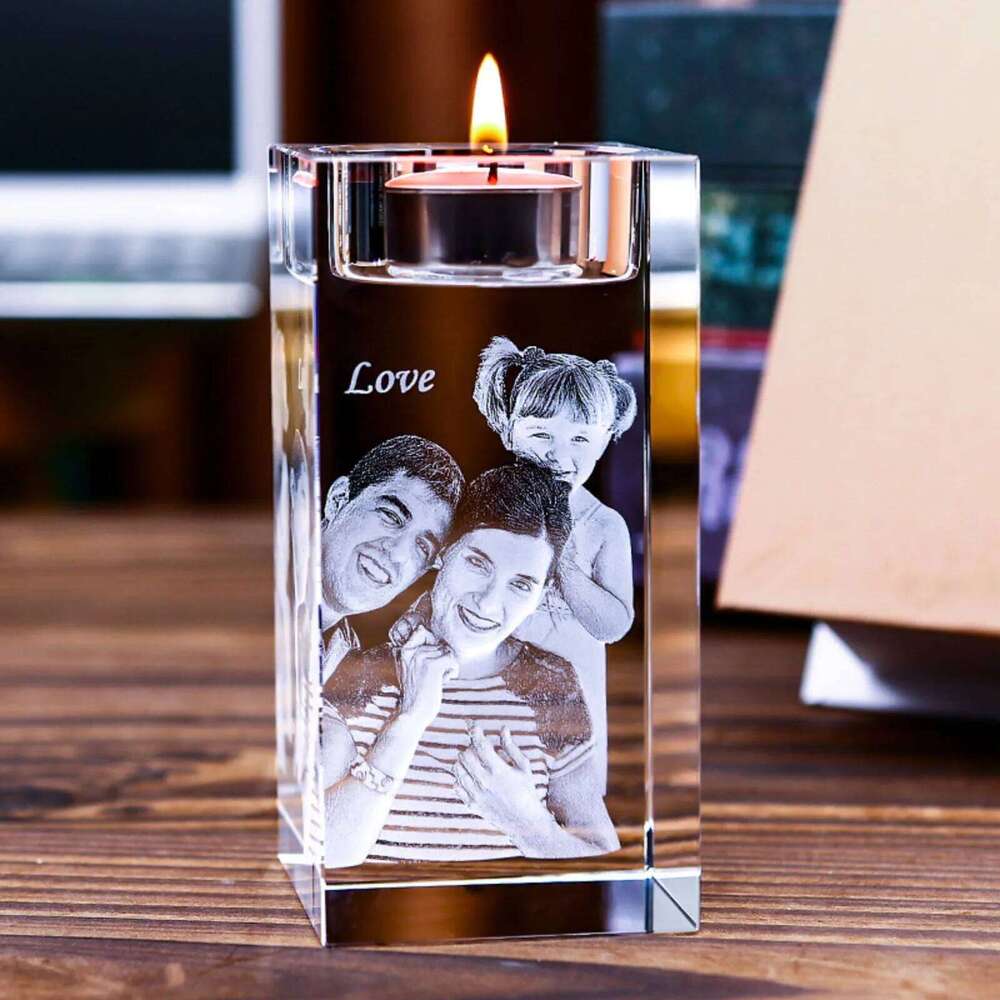 Personalized 2D/3D Photo Crystal Candle Holder, Anniversary Christmas Birthdays Gifts for Dad, Mom, Him, Her Y260131