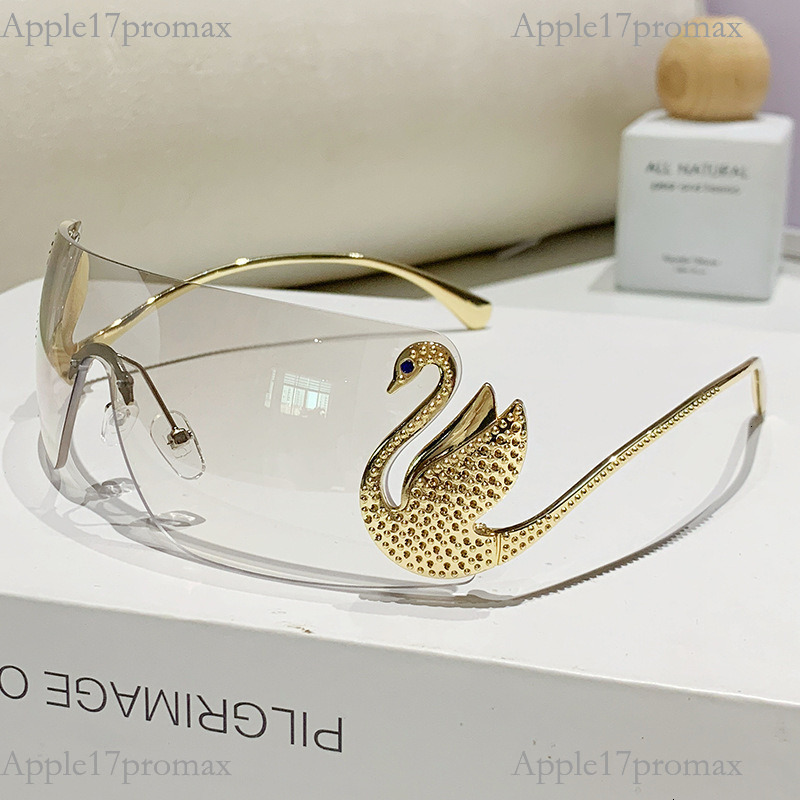 Luxury Brand Designer's 2026 New Model Of Frameless Integrated Ladies' Sunglasses With Unique Diamond-embedded Swan Leg Design, Street Style