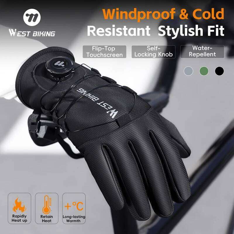 WEST BIKING Winter Self-Locking Bicycle Thermal Warm Full Finger Cycling Sports Touchscreen Twist Locking Gloves XJ260202