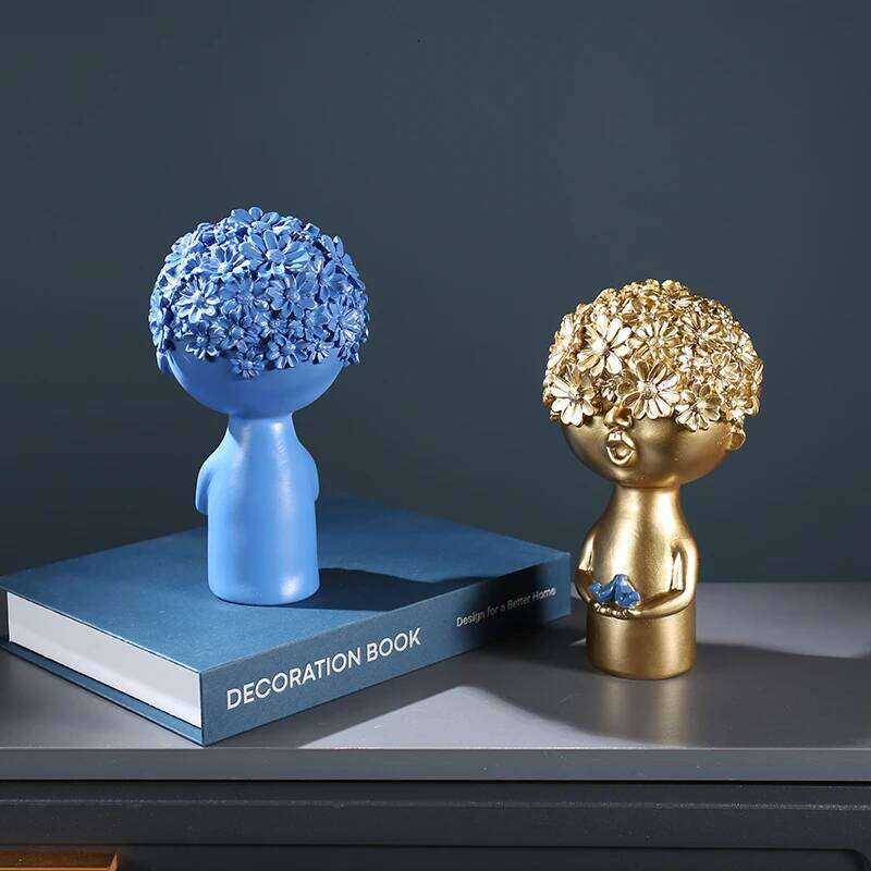 Nordic Flower Head Character Resin Adornments Home Livingroom Desktop Figurines Crafts Office Coffee Table Ornaments Decoration Y260202