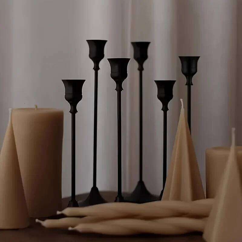 6 Piece Metal Holder Set - Romantic Tabletop Candle Holders for Wedding Centerpieces, Birthdays and Holiday Decorations Y260131