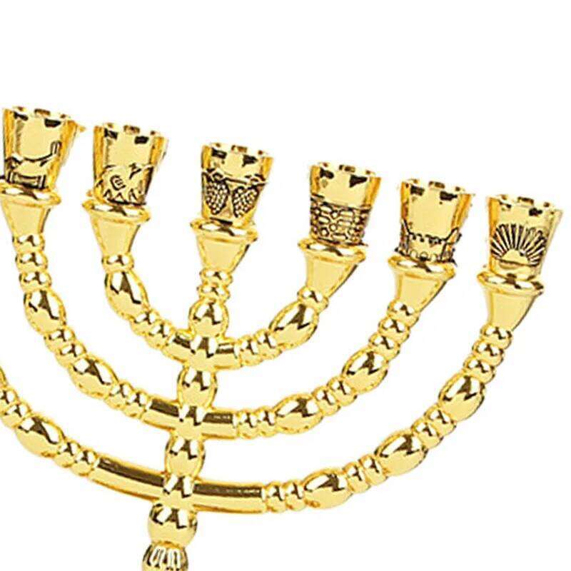 ABJJ Golden Jewish Candle-Holders Religions Candelabra Hanukkah Candlesticks 7 Branch Menorah Y260131